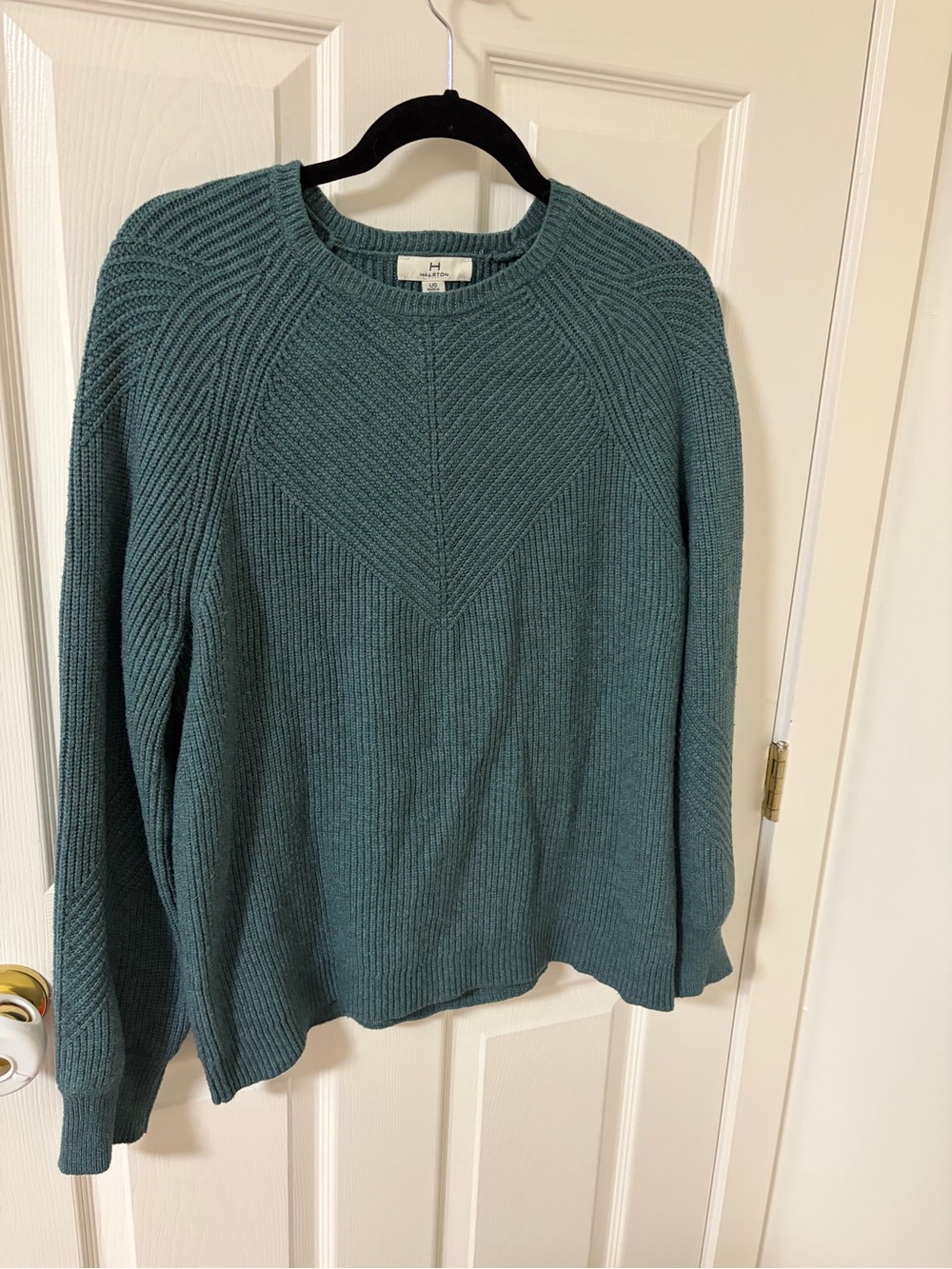 Halston Heritage Teal Ribbed Chevron Crewneck Sweater